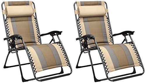 AmazonBasics - Set de 2 sillas de playa acolchadas para exteriores con gravedad cero - 165 x 74,9 x 112 cm, de color beis