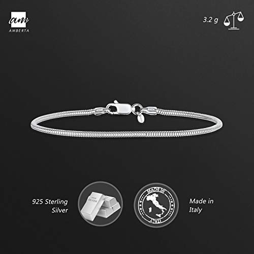 Amberta® Joyería - Pulsera - Fina Plata De Ley 925 - Cadena de Serpiente - 1.9 mm - 18 19 20 cm (18cm)