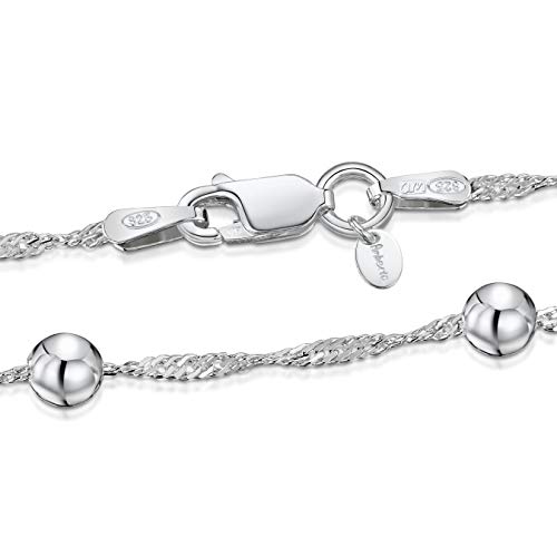 Amberta® Joyería - Pulsera - Fina Plata De Ley 925 - Cadena de Singapur con Perlas - 1.4/4 (mm) - 18 19 cm (18cm)