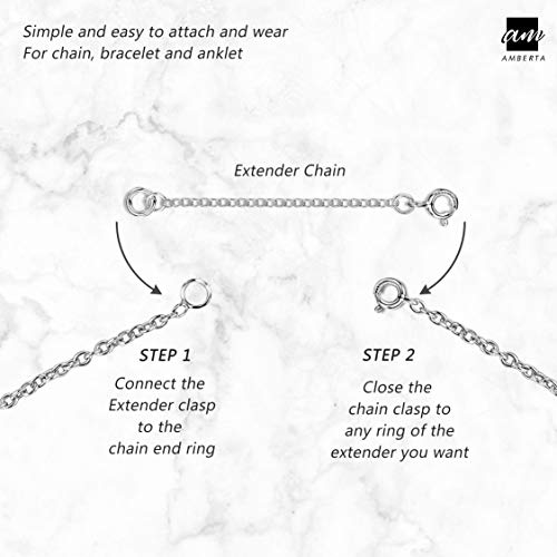 Amberta Set de 3 Cadenas de Extensión para Pulseras y Collares en Plata de Ley 925 - Kit de Extensor 2 mm para Tobilleras para Mujer - Longitudes: 25, 50, 100 mm