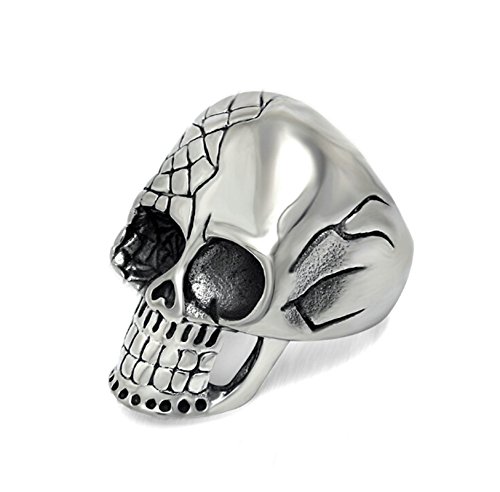 Amody 32MM Anillos de Motorista de Acero Inoxidable para Hombre Negro Plata Cráneo Grid Punk Personalizado Anillos Tamaño 27