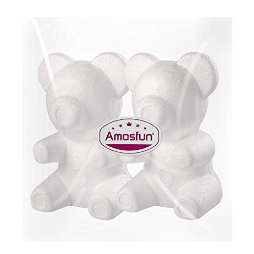 Amosfun 2 moldes de espuma de poliestireno para modelar formas de osos de espuma para manualidades, arreglos de flores de oso de rosa, 13 cm x 20 cm, color blanco