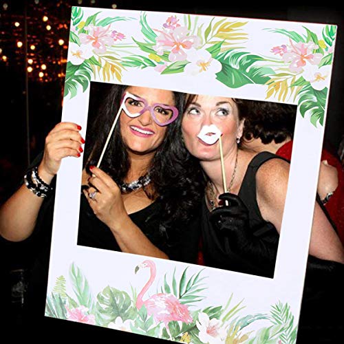 Amosfun Flamingo Photo Booth Frame Hawaiano Luau Selfie Props Tema Tropical favores de la Fiesta