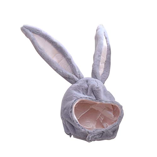 Amosfun - Gorro de felpa con orejas de conejo para mujeres y niñas, felpa, Gris, 1 pieza