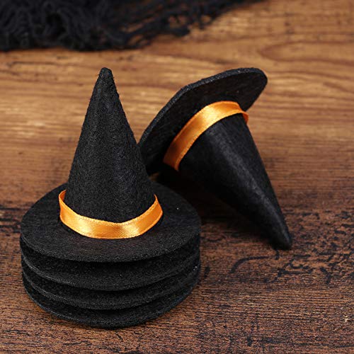 Amosfun - Juego de 6 mini sombreros de bruja de Halloween para botella de vino, decoración de adornos de Halloween