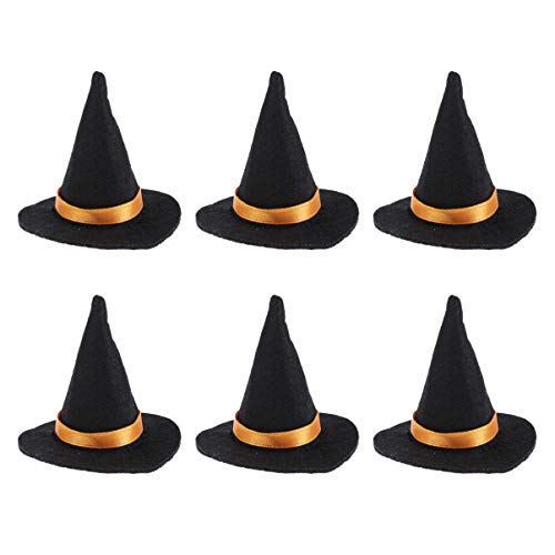 Amosfun - Juego de 6 mini sombreros de bruja de Halloween para botella de vino, decoración de adornos de Halloween