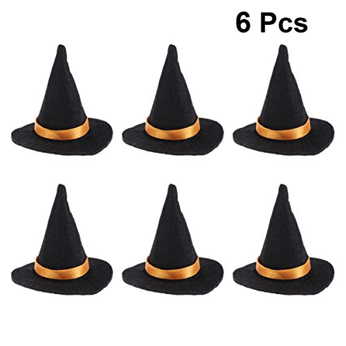 Amosfun - Juego de 6 mini sombreros de bruja de Halloween para botella de vino, decoración de adornos de Halloween