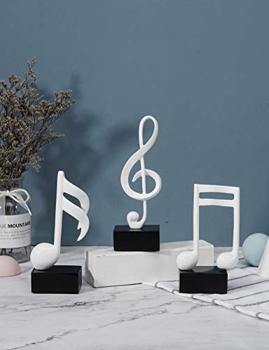 Amoy-Art 3 Piezas Figurillas Decorativas Música Estatuilla Nota Musical Regalos de Piano para el Hogar Souvenirs Giftbox Resina Bianco 19cmH