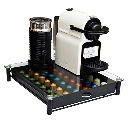 Amtido - Dispensador de Cápsulas Nespresso Soporte con Cajón Portacápsulas para Cafetera de Vidrio Templado con Capacidad para Guardar y Exhibir 42 Cápsulas de Café