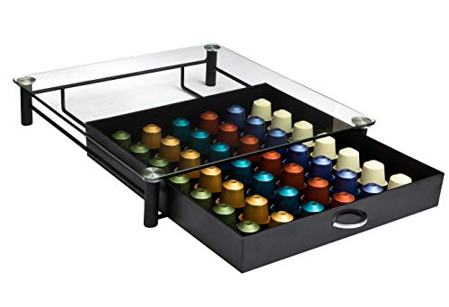 Amtido - Dispensador de Cápsulas Nespresso Soporte con Cajón Portacápsulas para Cafetera de Vidrio Templado con Capacidad para Guardar y Exhibir 42 Cápsulas de Café