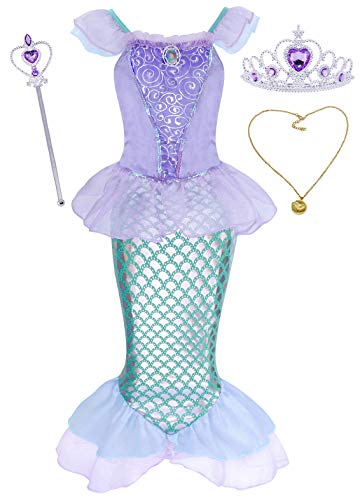 AmzBarley Sirena Vestido Niña Sirenita Princesa Disfraz Ropa Niña Cumpleaños Accesorios Boda Fiesta Bautizo Cosplay Halloween Carnaval Navidad 3-4 Años