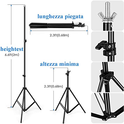 amzdeal 3x2m Soporte de Fondo con 3 Telón de Fondo Lavable(Blanco, Negro, Verde) y 3 Abrazaderas, Estudio Fotográfico para Fotografía Retrato y Video