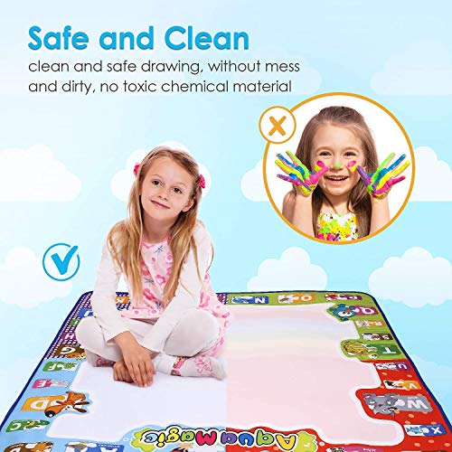 amzdeal Agua Dibujo Pintura Alfombra de Agua Doodle para niño , esteras de Agua Doodle con 1* Libro magico, 3* bolígrafos para Pintar