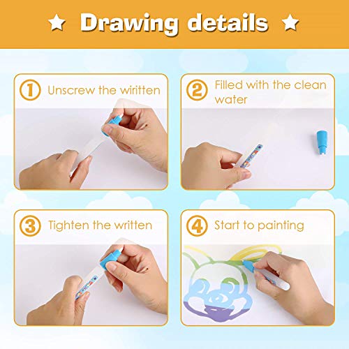 amzdeal Agua Dibujo Pintura Alfombra de Agua Doodle para niño , esteras de Agua Doodle con 1* Libro magico, 3* bolígrafos para Pintar