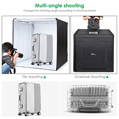 Amzdeal Caja de Luz Fotografia 80 x 80 x 80cm Kit Caja de Fotografia Portátil Plegable con 2 Tiras de LED 5500K + 3 Fondos (Blanco, Negro, Naranja) y Bolsa de Transporte para Estudio Fotografia