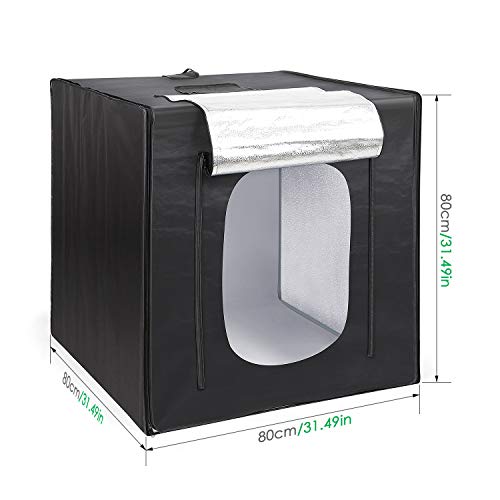 Amzdeal Caja de Luz Fotografia 80 x 80 x 80cm Kit Caja de Fotografia Portátil Plegable con 2 Tiras de LED 5500K + 3 Fondos (Blanco, Negro, Naranja) y Bolsa de Transporte para Estudio Fotografia