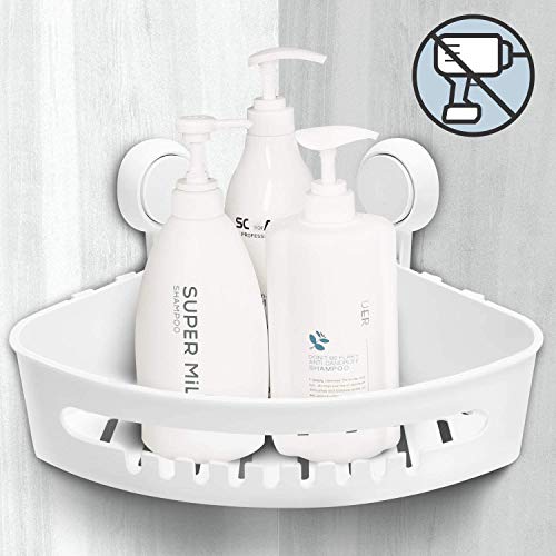 Amzdeal Estante de Esquina para Baño, Baño Estantería de Esquina con Ventosas, Estante de almacenamiento, no requiere perforación, Blanco