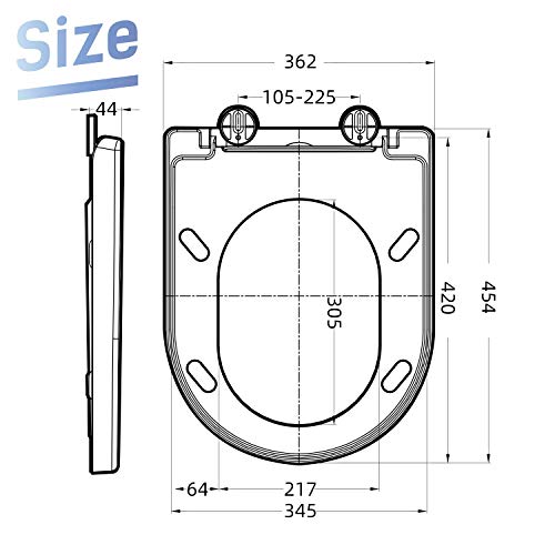 Amzdeal Tapa de wc, Tapa de inodoro con cierre suave y lenta, Asiento de inodoro de plástico duro, Tapa de asiento de wc con sencilla instalación, Tapas de wc en forma de U, Blanco