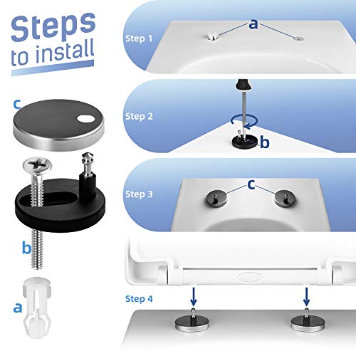 Amzdeal Tapa de wc, Tapa de inodoro con cierre suave y lenta, Asiento de inodoro de plástico duro, Tapa de asiento de wc con sencilla instalación, Tapas de wc en forma de U, Blanco