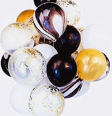 anaoo Globos de Fiesta para Decoraciones Cumpleaños, Bodas, Navidad, Reunión Ceremonia, 50pcs de Color Negro, Blanco y Oro