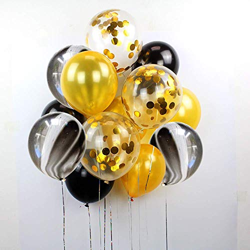 anaoo Globos de Fiesta para Decoraciones Cumpleaños, Bodas, Navidad, Reunión Ceremonia, 50pcs de Color Negro, Blanco y Oro