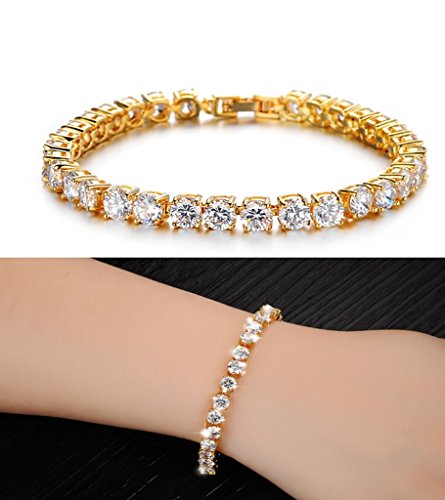 AnazoZ Pulsera de Mujer Pulsera de Tenis para Mujer Cristal 18K Chapado en Oro Blanco CZ Cubic Zirconia 185MM Oro Link Brazalete Claire