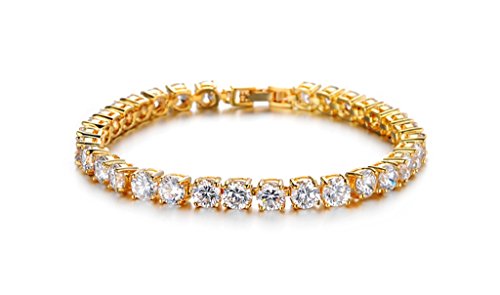 AnazoZ Pulsera de Mujer Pulsera de Tenis para Mujer Cristal 18K Chapado en Oro Blanco CZ Cubic Zirconia 185MM Oro Link Brazalete Claire