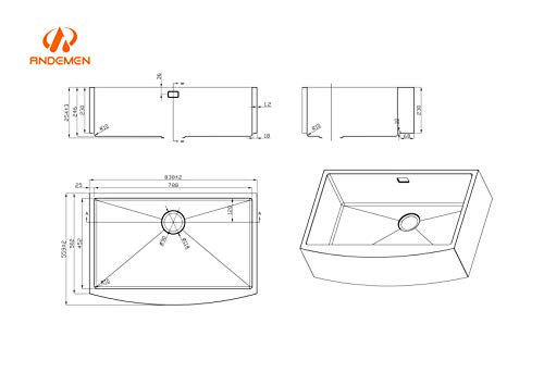 ANDEMEN 19F07SK S- Fregadero de cocina acero inoxidable 83,8x55,9 acero