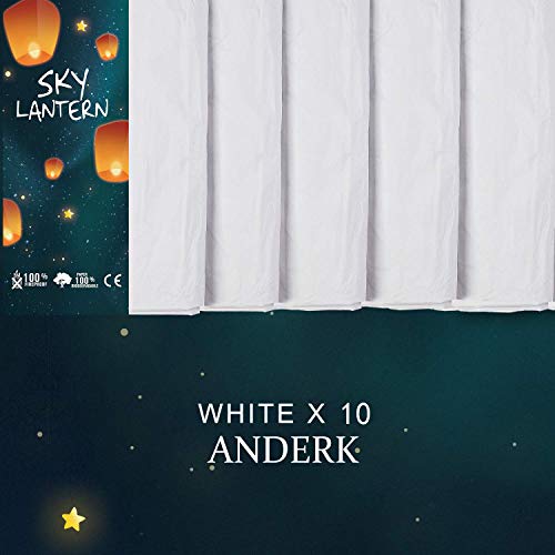 ANDERK 10 Pack Farolillos Voladores Biodegradables Linternas de Papel Farolillo celestiales Chinas, Linterna de Papel Resistente al Fuego