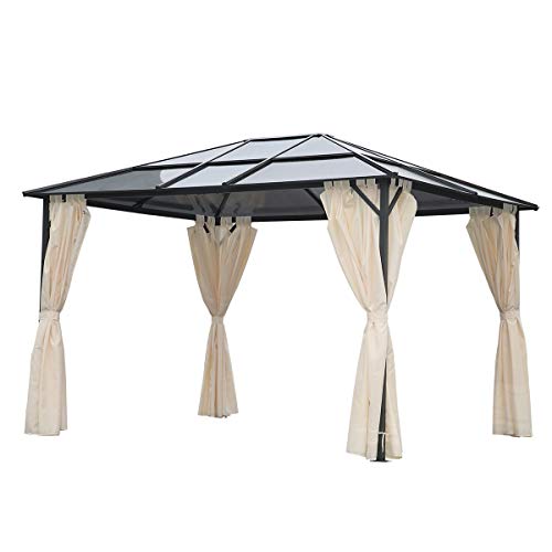 Angel Living 3 * 3.6m Gazebo de Aluminio y Acero, Cenador con Techo de Panel de PC para Resistente al Agua y UV, Pabellón con 4 Lados Laterales