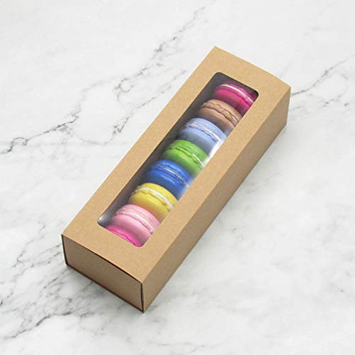 Angoily Cajas de Macarrón 10 Piezas Cajas de Panadería de Papel Kraft con Ventana de Visualización Transparente Contenedores de Regalo para Rosquilla Mini Pastel Galletas de Chocolate