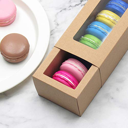 Angoily Cajas de Macarrón 10 Piezas Cajas de Panadería de Papel Kraft con Ventana de Visualización Transparente Contenedores de Regalo para Rosquilla Mini Pastel Galletas de Chocolate