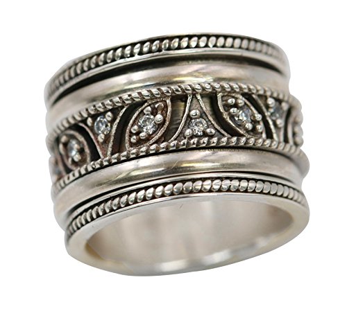 Anillo giratorio de encaje de plata de ley Taj, meditación, giratorio (SKU UK67)