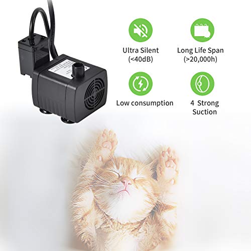 Ankway Bebedero Gatos, Fuente para Gatos Automático Bebedero para Mascotas 1.6L con filtros de Carbón y Detector de Nivel de Agua, Dispensador de Mascotas Silenciosa para Gatos y Perros