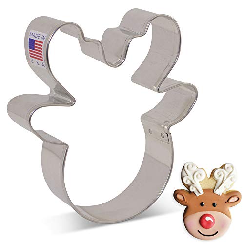 Ann Clark Cookie Cutters Cortador de galletas cabeza/cara de reno por Flour Box Bakery - 9,5 cm