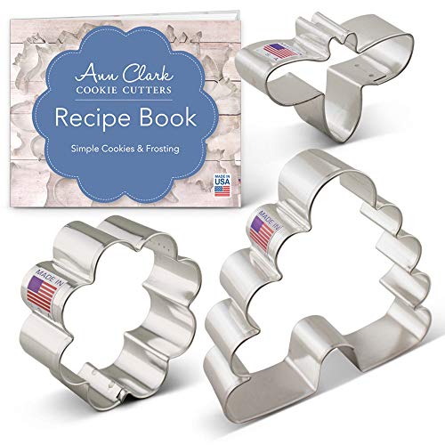 Ann Clark Cookie Cutters Juego de 3 cortadores de galletas abeja con libro de recetas, abeja, colmena y flor pequeña