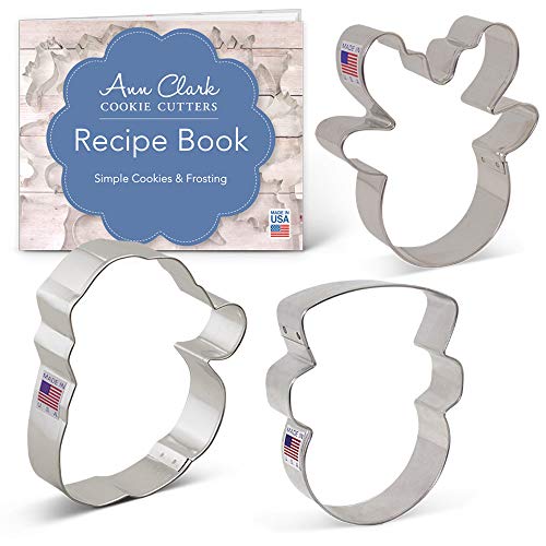 Ann Clark Cookie Cutters Juego de 3 cortadores de galletas caras de Navidad con libro de recetas, cara de Papá Noel, cara de reno y cara de muñeco de nieve