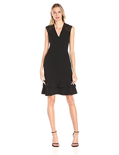 Anne Klein vestido de malla de encaje con lentejuelas y crepé para mujer -  Negro -  42