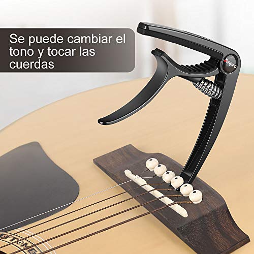 Anpro Cejilla Guitarra,Capo Guitarra,Cejilla Guitarra Acustica,Clasica,Electrica,Española,Ukelele,Folk,Cejilla Negra con 6 Púas