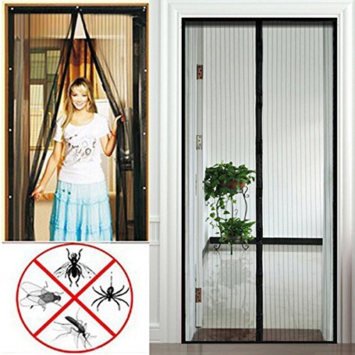 Anpro mosquito puerta mosquitera puerta 110 x 220, protección de insectos cortina magnética mosca cortina para sala de estar balcón, negro