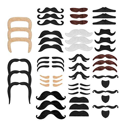 Anyasen 48 pcs Bigotes Postizos Bigotes Autoadhesivos, Bigote Falso Bigote Adhesivo Novedad Bigotes Falsos Falso Tash Accessorios para Fiestas temáticas, Halloween, Carnaval, Carnaval, cumpleaños