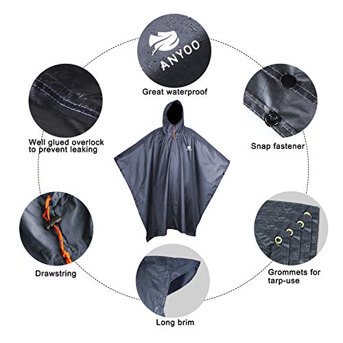 Anyoo Poncho de Lluvia Reusable de Ripstop transpirante Ligero a Prueba de Agua Multiuso Impermeable con Capucha de Lona de Tienda de Campaña Ideal para el Aire Libre Campamento Excursionismo y Pesca