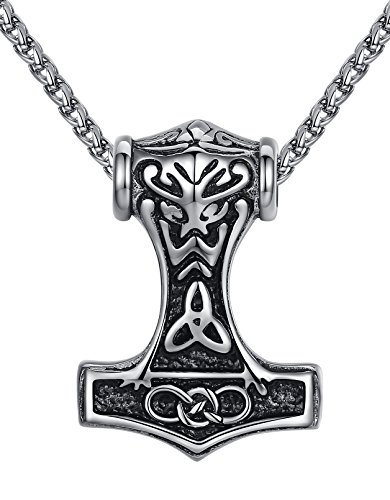 Aoiy - Collar con colgante de hombre de acero inoxidable, Martillo de Thor vikingo nudo celta, cadena de 61cm, aap169