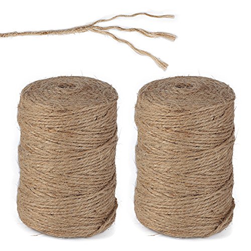 AONER 200metros Cuerda de Cáñamo Cordel Bramante de Yute 2mm Natural Twine Enrollado Resistente para Jardinería Regalos Boda Jarrones Libros DIY Bricolaje Manualidades (100m*2 Rollos)