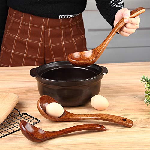 AOOSY Cuchara de sopa de madera, 1 pieza 25 cm Cuchara de cocina Estilo japonés Mango largo grande Hecho a mano Utensilio de cocina de madera Arroz Cuchara Cuchara