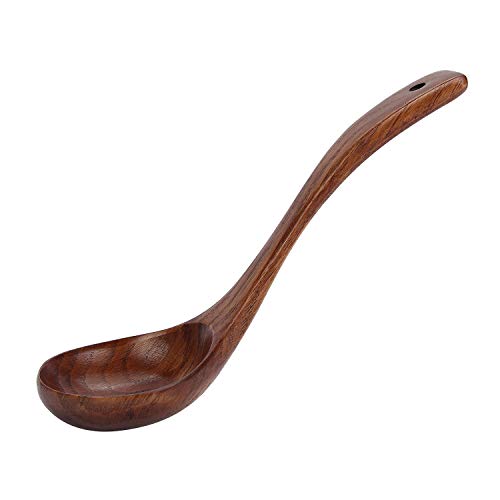 AOOSY Cuchara de sopa de madera, 1 pieza 25 cm Cuchara de cocina Estilo japonés Mango largo grande Hecho a mano Utensilio de cocina de madera Arroz Cuchara Cuchara