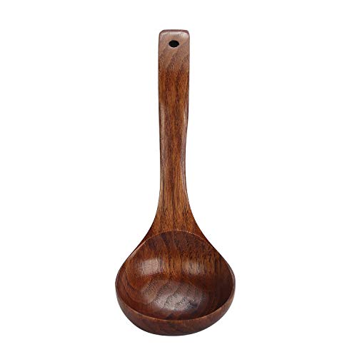 AOOSY Cuchara de sopa de madera, 1 pieza 25 cm Cuchara de cocina Estilo japonés Mango largo grande Hecho a mano Utensilio de cocina de madera Arroz Cuchara Cuchara