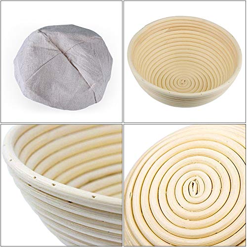 Aottom Banneton Pruebas Cesta 8,66" Redondo Banneton Brotform Cuenco de Ratán para Masa de Pan, Lino Liner, Plantillas de Decoración de Pan de 16 Piezas para Panaderos Caseros (hasta 1000g)