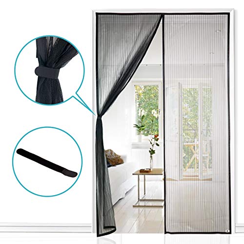 Apalus Cortina Mosquitera Para Puertas. Tejido Súper Fino Para Dejar Pasar El Aire.Cierre Magnético Automático Que Evita el Paso de Insectos. Fácil de ensamblar (140x240 Negro)