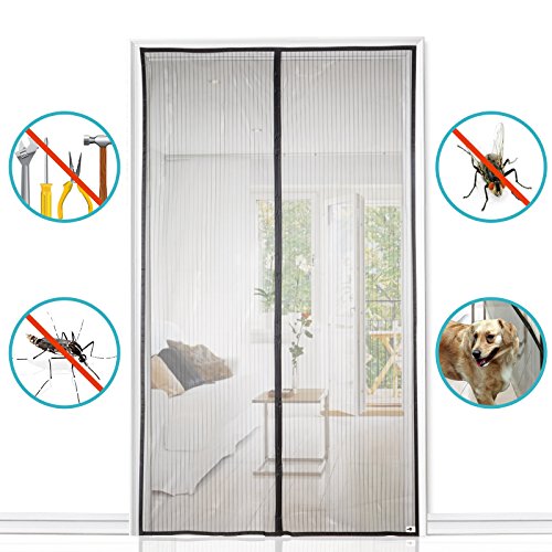 Apalus Cortina Mosquitera Para Puertas. Tejido Súper Fino Para Dejar Pasar El Aire.Cierre Magnético Automático Que Evita el Paso de Insectos. Fácil de ensamblar (140x240 Negro)